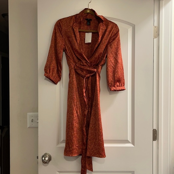 H&M size 6 Paisley Orange Brown Tie Dress NWT - Picture 1 of 5